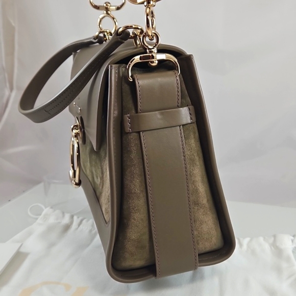 NEW $2250 Chloé Tess Suede & Leather Small Day Bag in Army Green - Picture 8 of 16